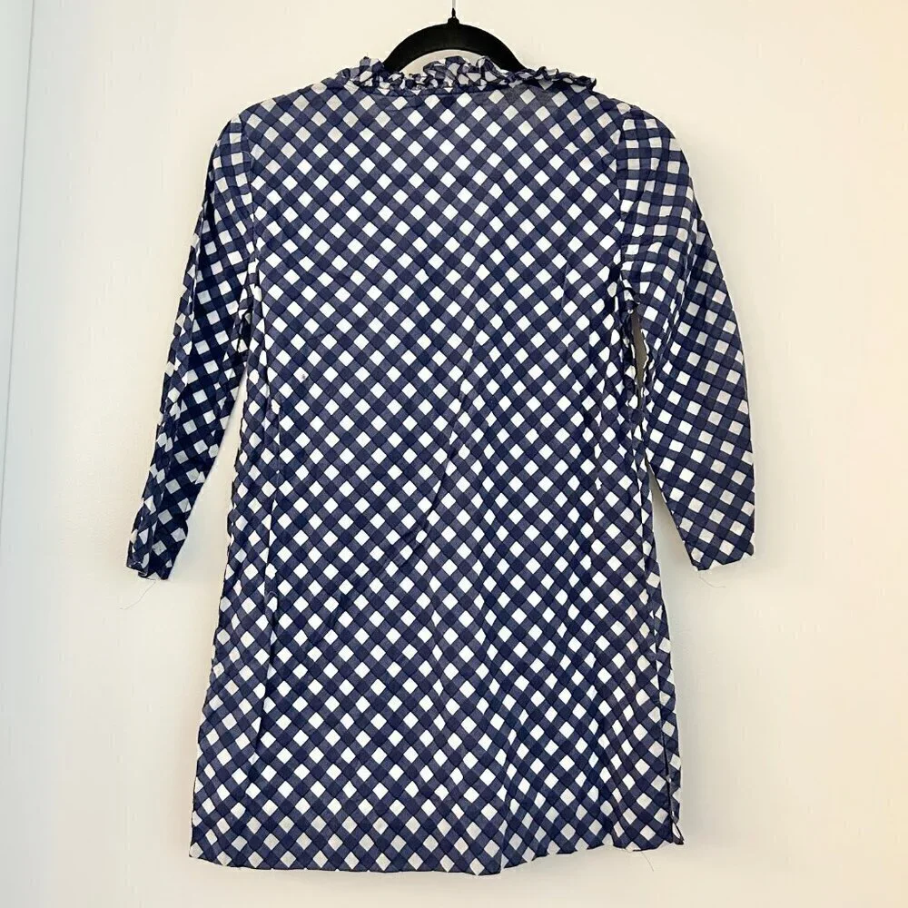 Kate Spade Gingham Print Ruffle Neck Tunic Top Size XXS